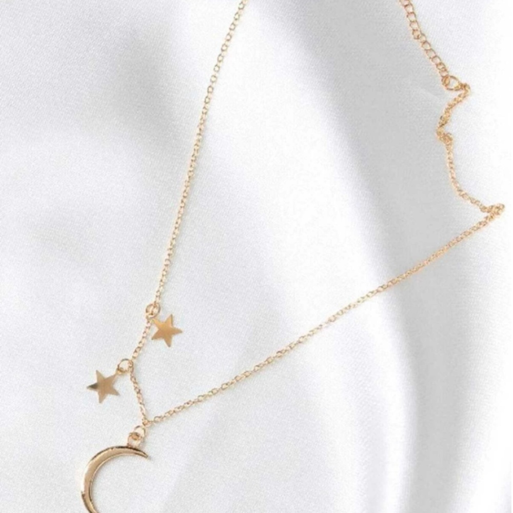 Moon and Star Pendant Gold Chain Necklace - Picture 2 of 2